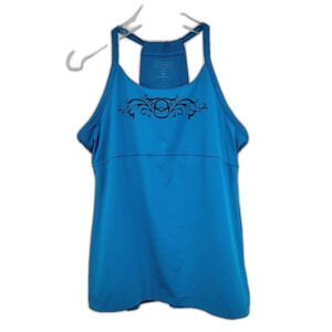 Athleta Women Racerback Athletic Tank Top Size XL Built In Bra No Pads Teal Blue